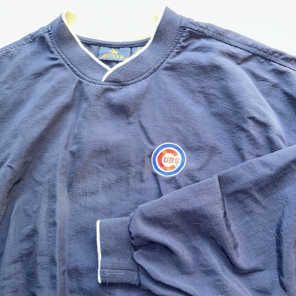 Vintage Chicago Cubs Antigua Pullover Windbreaker Jacket Navy Blue Mens Medium